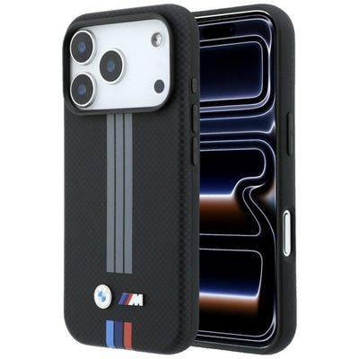 Husa BMW M Quadrille Kevlar Anthracite & Tricolor Print Lines Magsafe pentru iPhone 18 Pro Max / 17 Pro Max - Negru