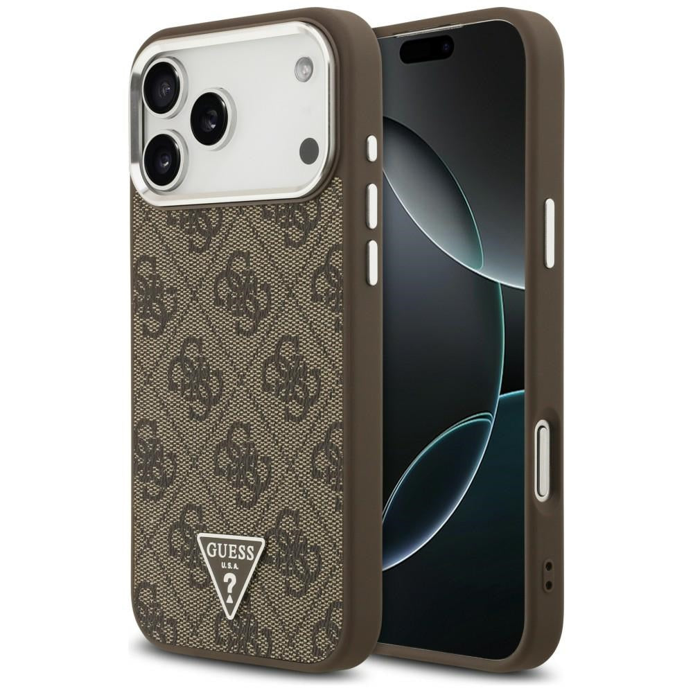 Husa Guess 4G Triangle Logo Magsafe pentru iPhone 18 Pro Max / 17 Pro Max - Maro & Argintiu