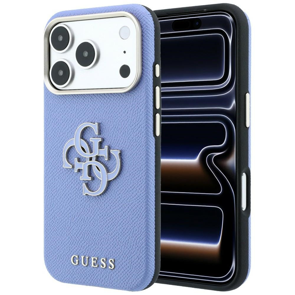 Husa Guess Grained & Big Resin Logo pentru iPhone 18 Pro / 17 Pro - Albastru
