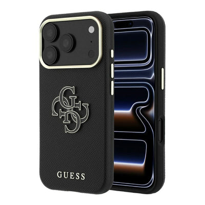 Husa Guess Grained & Big Resin Logo pentru iPhone 18 Pro Max / 17 Pro Max - Negru