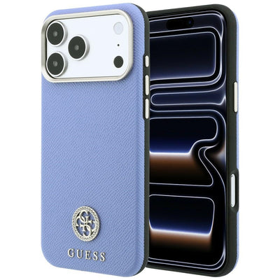 Husa Guess Grained Round Strass Logo Magsafe pentru iPhone 18 Pro Max / 17 Pro Max - Albastru