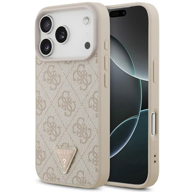 Husa Guess piele 4G Triangle Strass Magsafe pentru iPhone 18 Pro / 17 Pro - Roz