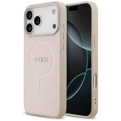 Husa Guess Saffiano Classic Logo Magsafe pentru iPhone 18 Pro Max / iPhone 17 Pro Max - Roz
