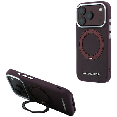 Husa Karl Lagerfeld Ring Stand 360 Saffiano Classic Logo Magsafe pentru iPhone 18 Pro Max / 17 Pro Max - Burgundy