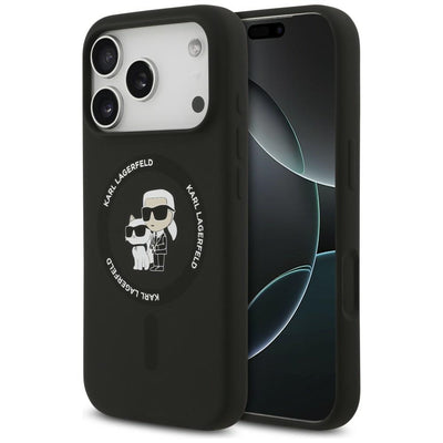 Husa Karl Lagerfeld Silicone Karl&Choupette Ring Magsafe pentru iPhone 18 Pro Max / iPhone 17 Pro Max - Negru