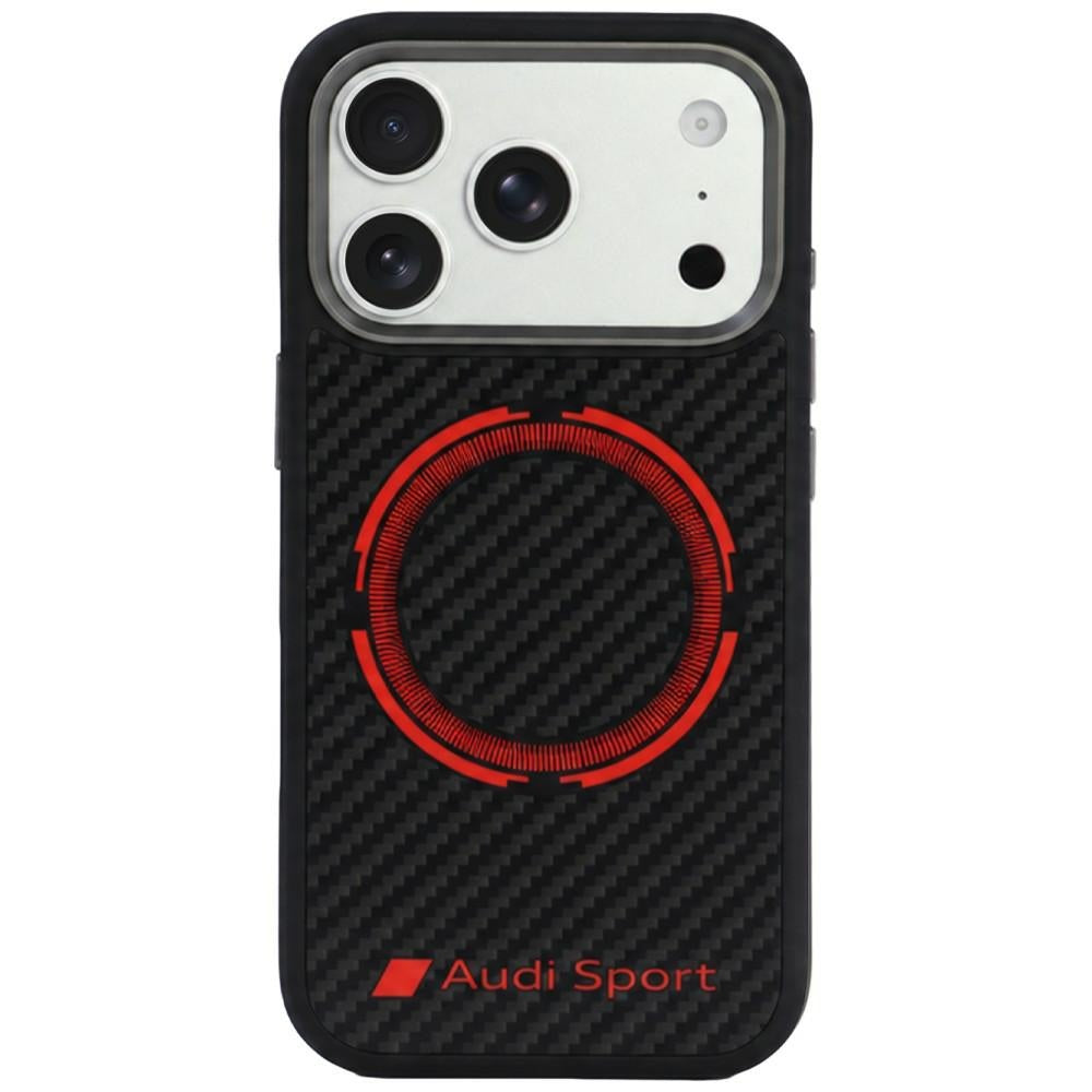 Husa Audi RSQ Carbon Fiber Sport Rosu Circle Magsafe pentru iPhone 18 Pro / 17 Pro - Negru