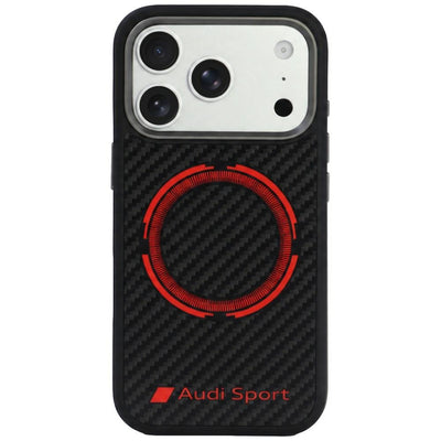 Husa Audi RSQ Carbon Fiber Sport Rosu Circle Magsafe pentru iPhone 18 Pro / 17 Pro - Negru