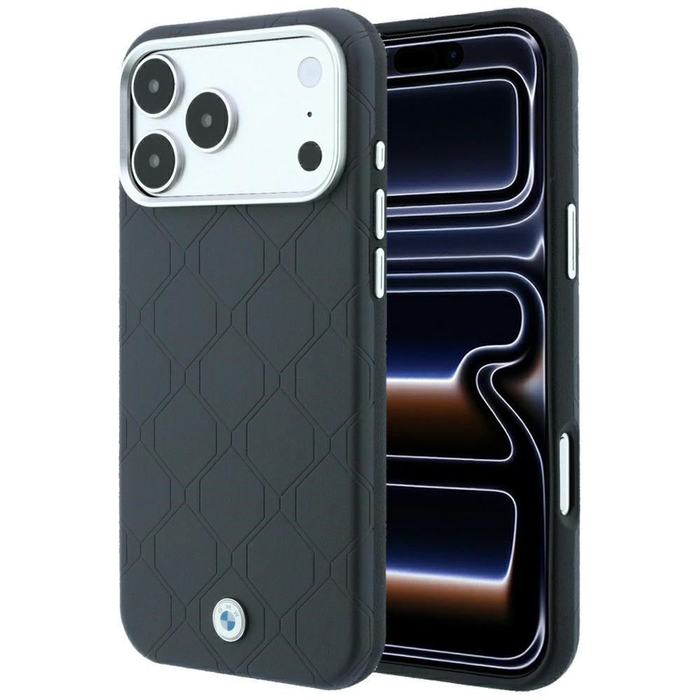 Husa BMW Sign Deboss Quilted Metal Logo Magsafe pentru iPhone 18 Pro Max / 17 Pro Max - Gri inchis