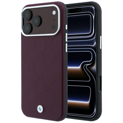 Husa BMW Sign Deboss Quilted Metal Logo Magsafe pentru iPhone 18 Pro Max / 17 Pro Max - Burgundy