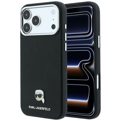 Husa Karl Lagerfeld Grained Karl Head Metal Magsafe pentru iPhone 18 Pro / 17 Pro - Negru