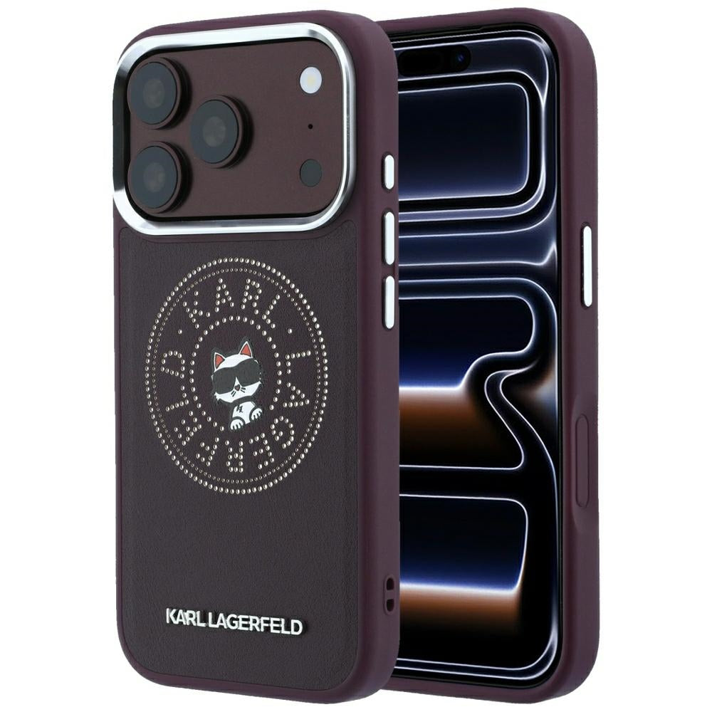 Husa Karl Lagerfeld Point & Choupette Sketch Magsafe pentru iPhone 18 Pro / 17 Pro - Burgundy