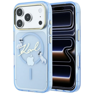 Husa Karl Lagerfeld Script Logo Magsafe pentru iPhone 18 Pro / 17 Pro - Albastru deschis