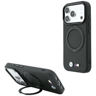Husa BMW Kevlar Ring Stand 360 Magsafe pentru iPhone 18 Pro / 17 Pro - Negru