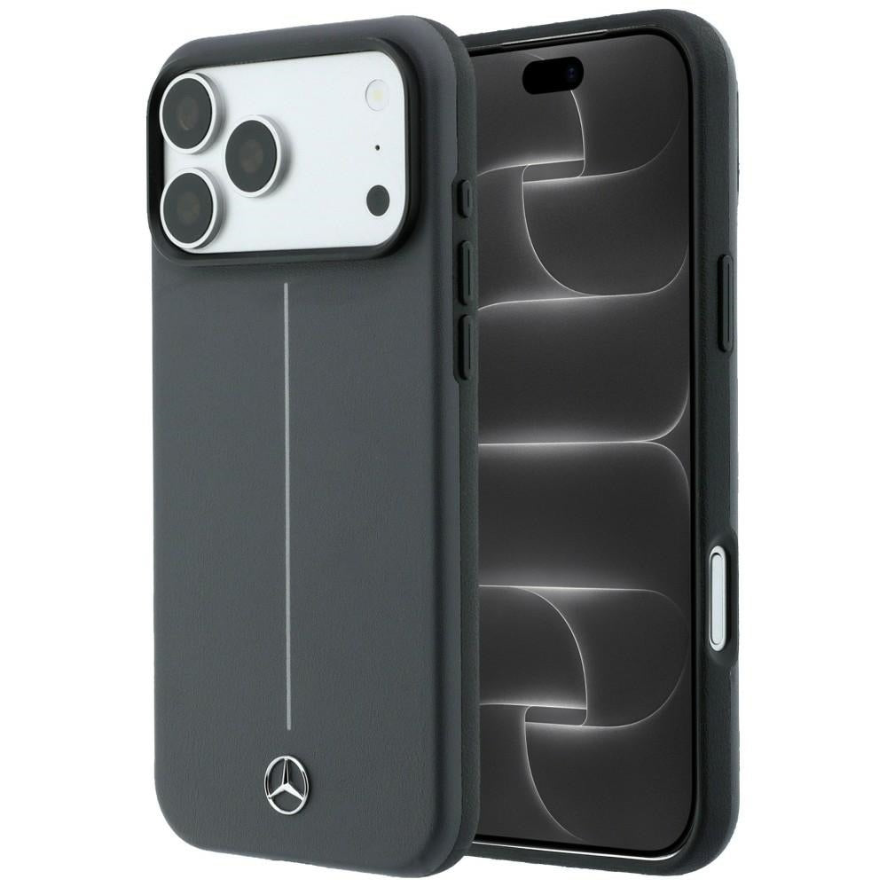 Husa Mercedes piele Semi Wrap cu Iconic Line Magsafe pentru iPhone 18 Pro / 17 Pro - Gri inchis