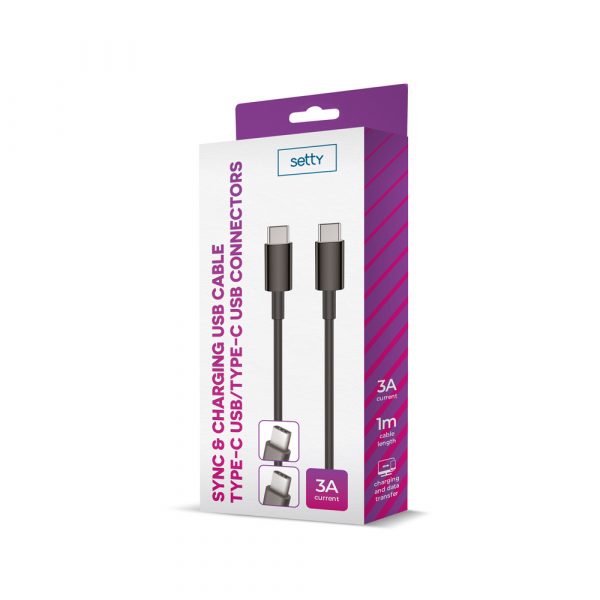 Setty cablu USB-C - USB-C 1,0 m 3A Negru