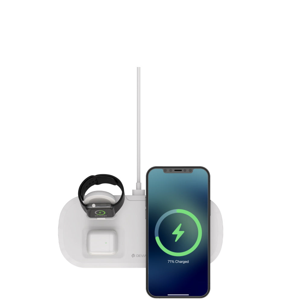 Incarcator wireless Devia 3in1 Smart 15W Alb