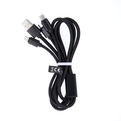 Cablu Maxlife 3in1 USB - Lightning + Usb-c + Microusb 1,0 M 2,1A Negru Nylon