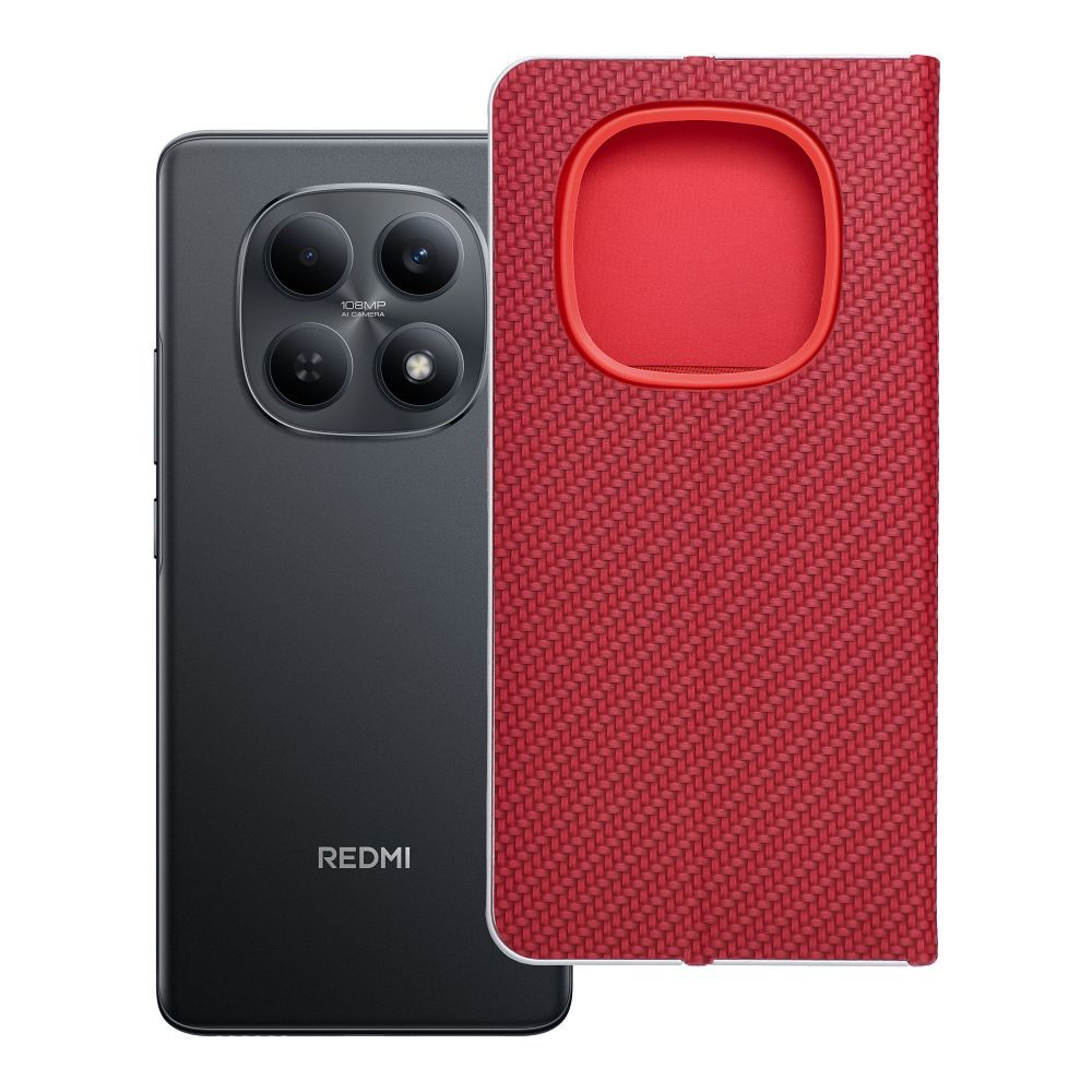 Husa Luna Book Carbon Flip pentru Xiaomi Redmi Note 15 5G Rosu