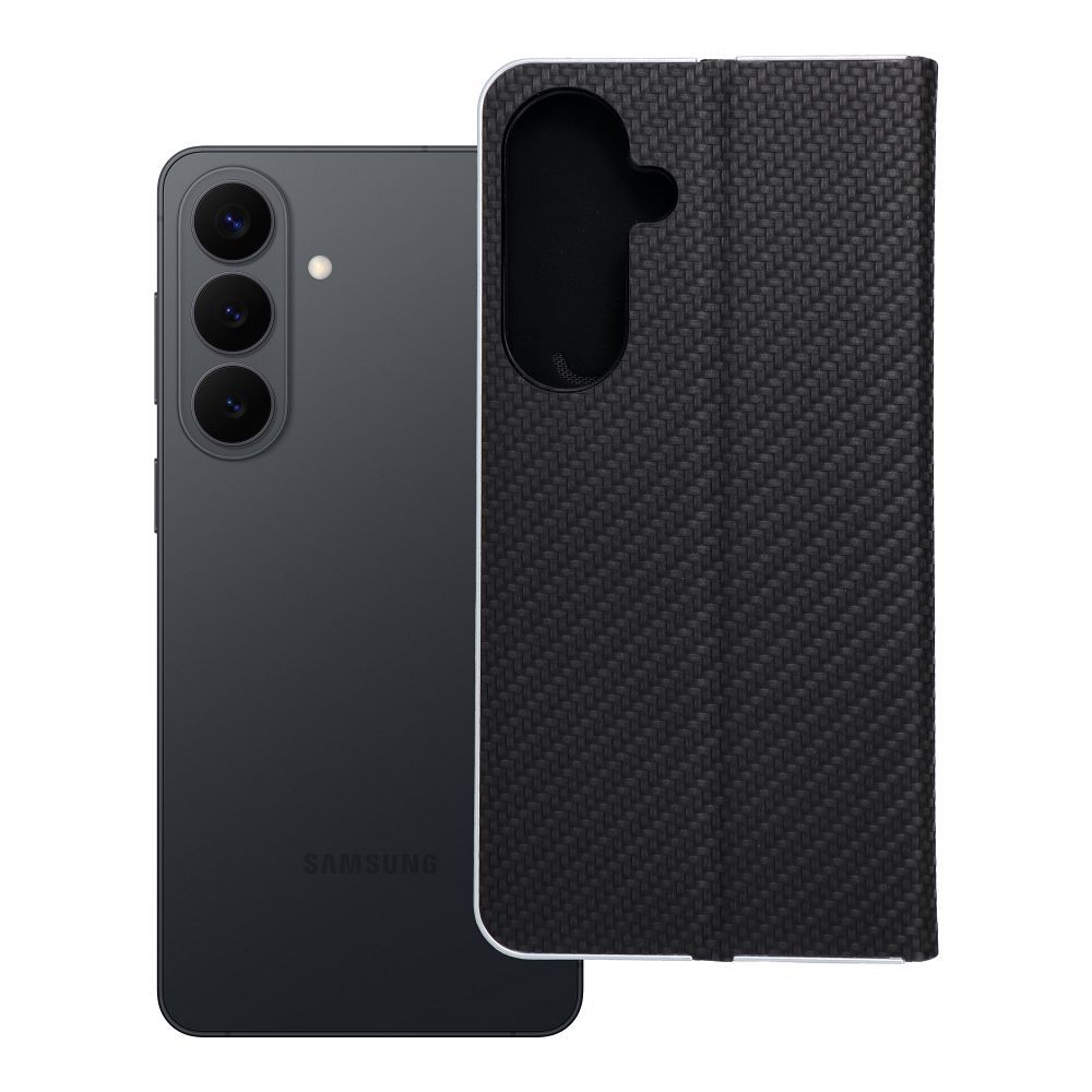 Husa Luna Book Carbon Flip pentru Samsung S26 Plus Negru