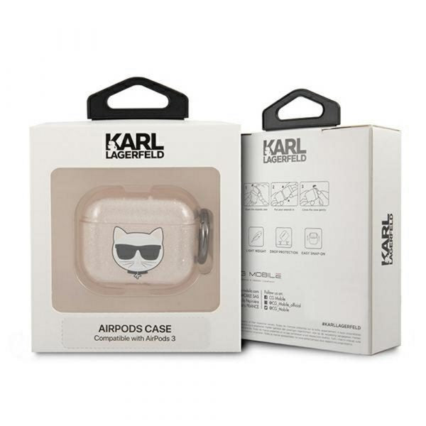 Husă pentru Karl Lagerfeld Airpods 3 KLA3UCHGD gold Glitter Choupette – Auriu