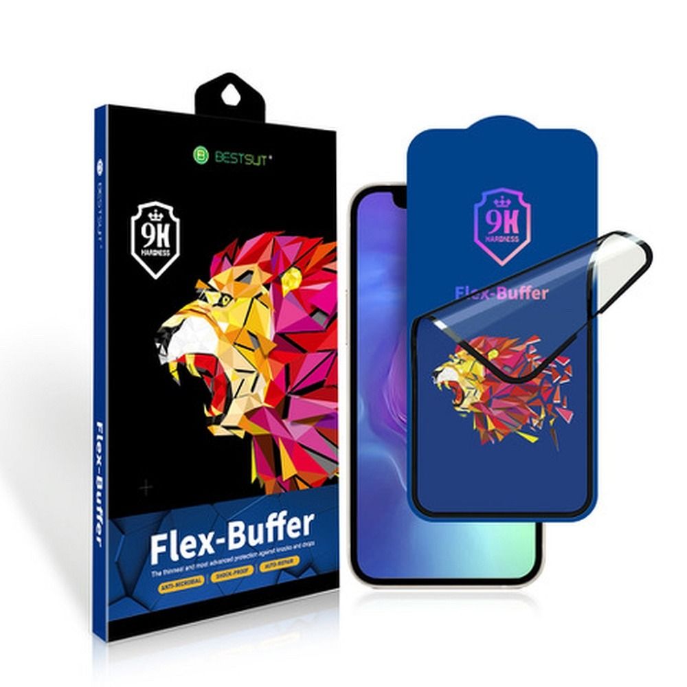 Folie Bestsuit 5D sticla hibrida pentru iPhone 13 Mini cu Antibacterial Coating Biomaster Flex-buffer Negru