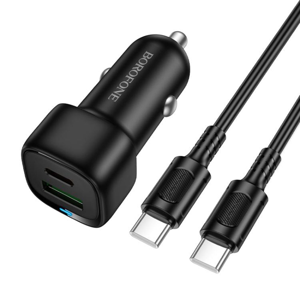 Cablu R06 Borofone - Incarcator auto Cloud (Bz34b) - Type-c Included, Type-c + Usb-a, Pd20w, Qc3.0, Dual Port, 38W, ABS