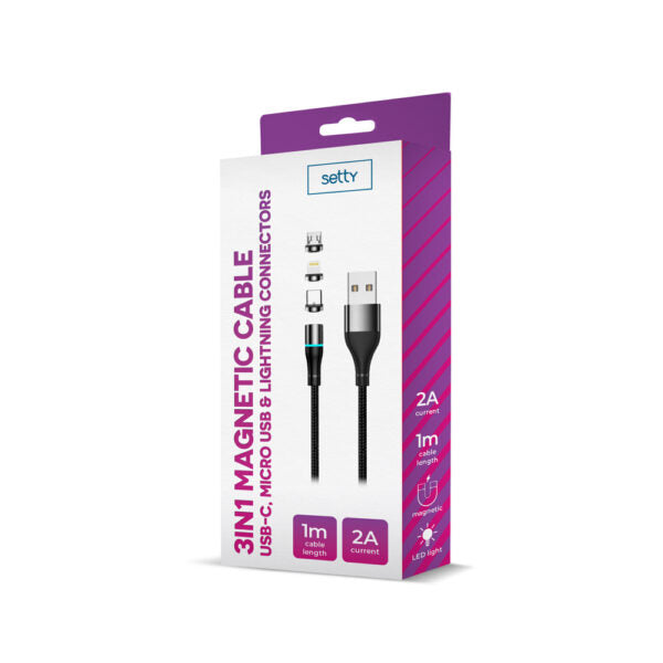 Setty USB magnetic cablu 1m 2A nylon Negru