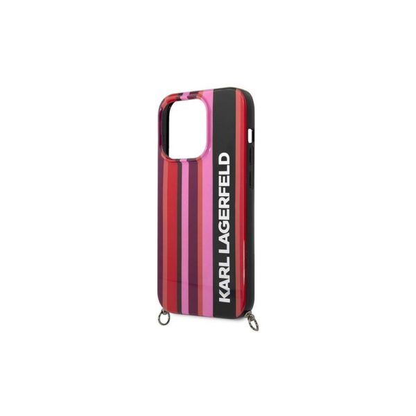 Husă pentru iPhone 14 Pro Karl Lagerfeld 6,1" KLHCP14LSTSTP pink hard Color Stripes Strap – Roz