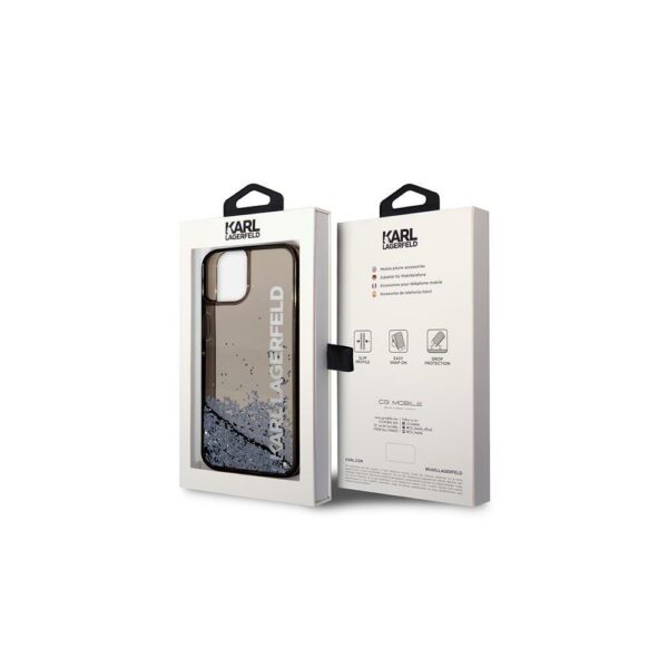 Husă pentru iPhone 14 Pro Karl Lagerfeld 6,1" KLHCP14LLCKVK black hard Magsafe Liq Glitter Elong – Negru