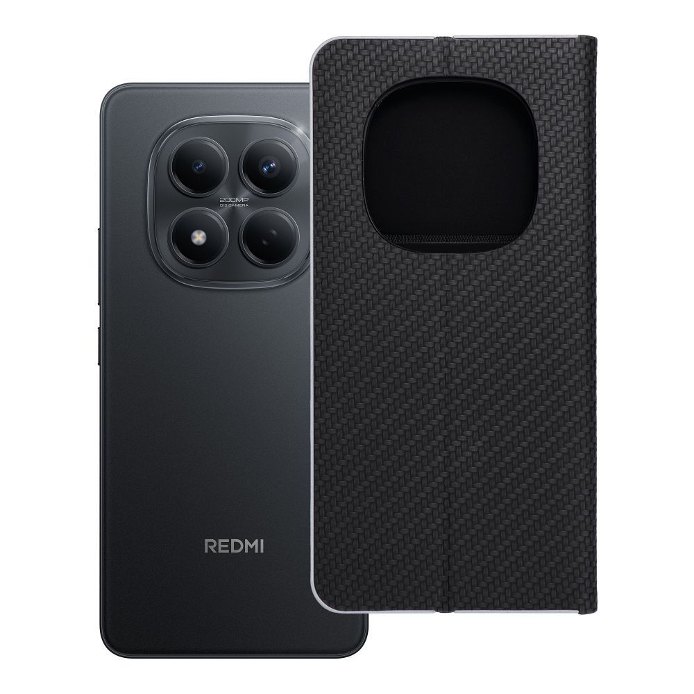 Husa Luna Book Carbon Flip pentru Xiaomi Redmi Note 15 PRO 5G Negru