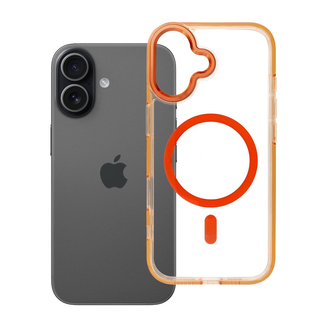 Husa Frame Transparent Hybrid Mag pentru iPhone 17 Compatible cu Magsafe Hermes Portocaliu