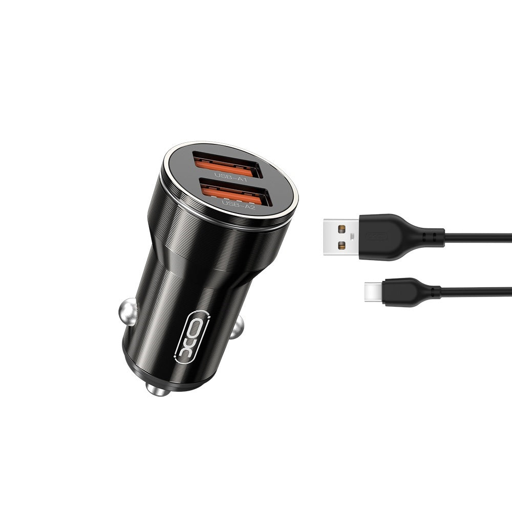 Cablu XO Incarcator auto Cc48 2x USB 2,4A Negru + Usb-c