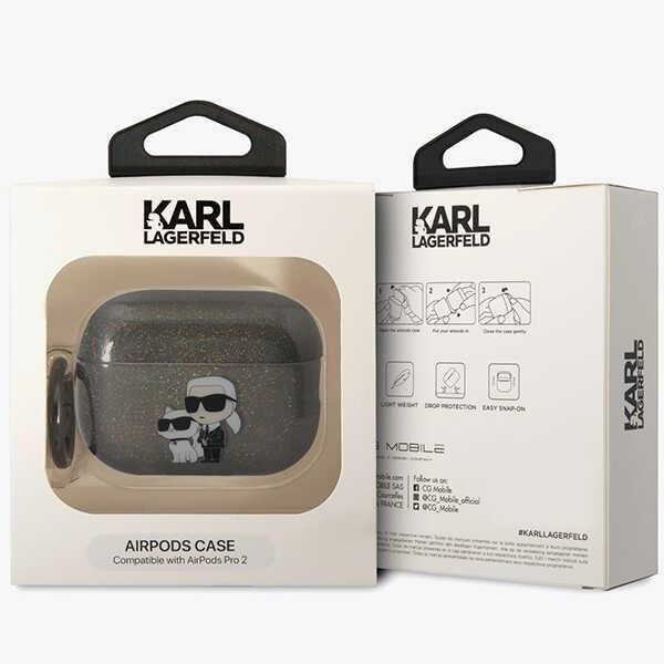 Husă pentru Karl Lagerfeld AirPods Pro 2 KLAP2HNKCTGK black TPU Glitter NFT Karl&Choupette – Negru