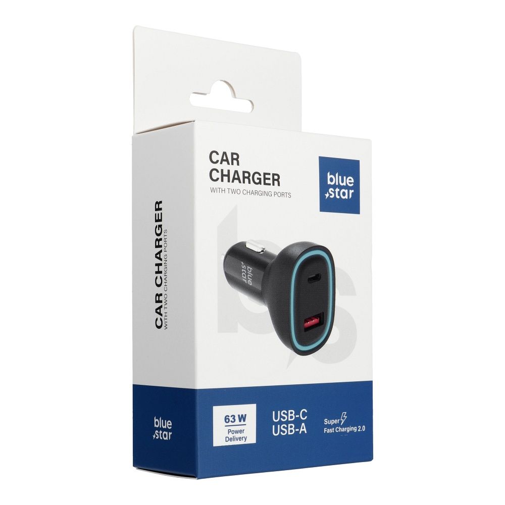 Incarcator auto Albastru Star 3A 63W Type C + USB A PD Qc3.0 AFC PPS Sfc2.0 Negru