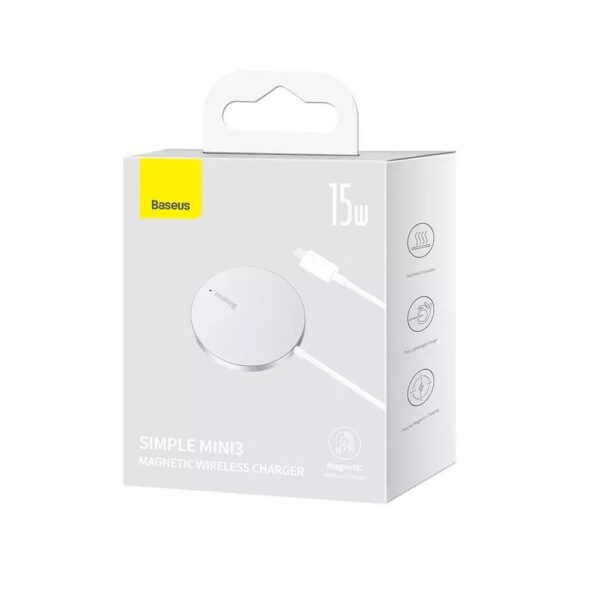 Încărcător wireless Baseus Simple Mini 3 15W argintiu magnetic