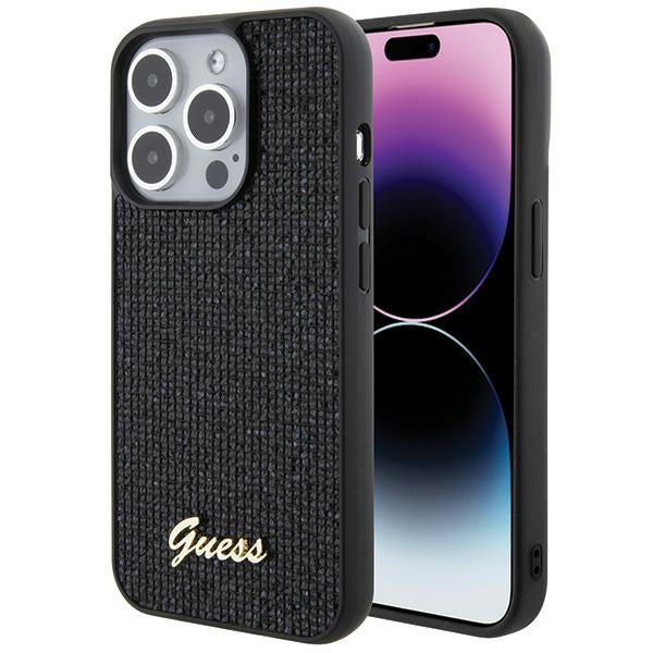 Husa Guess pentru iPhone 15 Pro 6,1" Negru HC PU Disco Script Metal