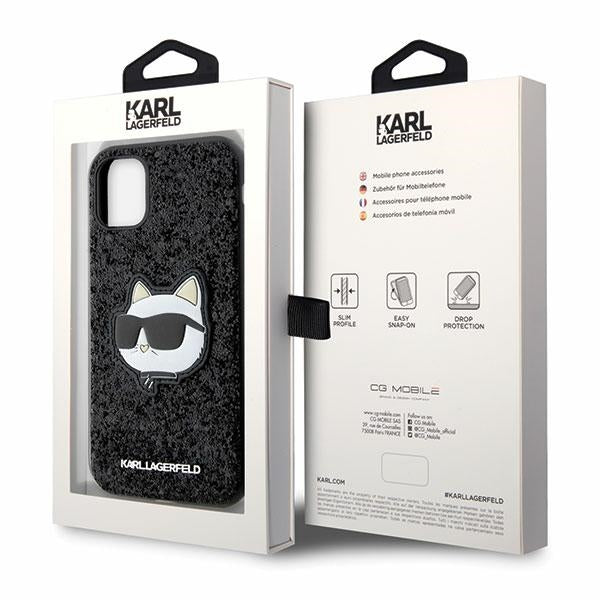 Husă pentru Karl Lagerfeld iPhone 11 / XR KLHCN61G2CPK black hard Glitter Choupette Patch – Negru