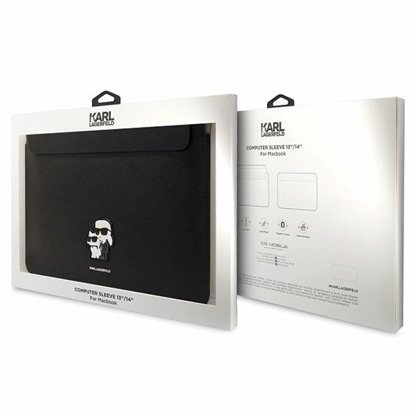 Husă pentru Karl Lagerfeld bag laptop 14" KLCS14SAKCPMK black Saffiano Karl&Choupette – Negru