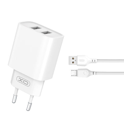 Cablu XO Incarcator priza Ce02c 2x USB 2,1A Alb + Microusb