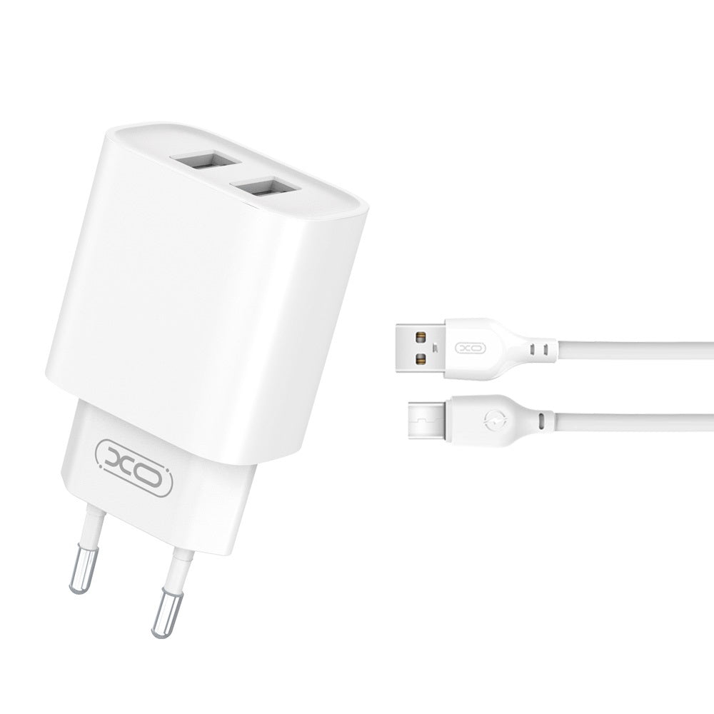 Cablu XO Incarcator priza Ce02c 2x USB 2,1A Alb + Usb-c