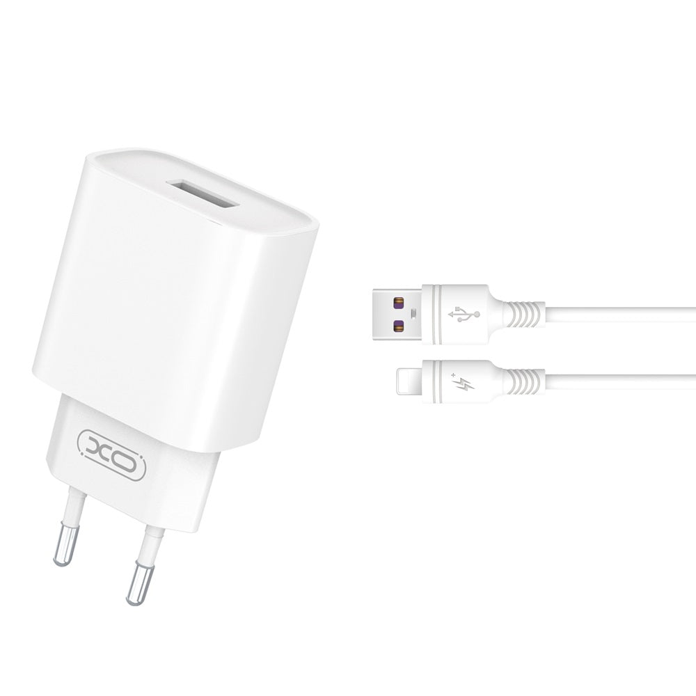 Cablu XO Incarcator priza Ce02d QC 3.0 18W 1x USB Alb + Lightning