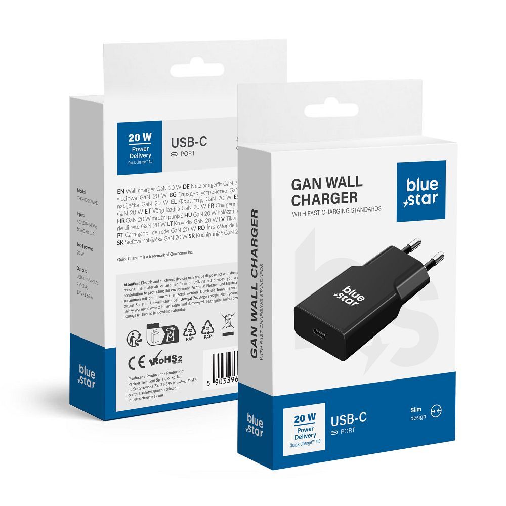 Incarcator Albastru Star Phone Slim Gan USB C Qc4.0 PD 3A 20W Negru