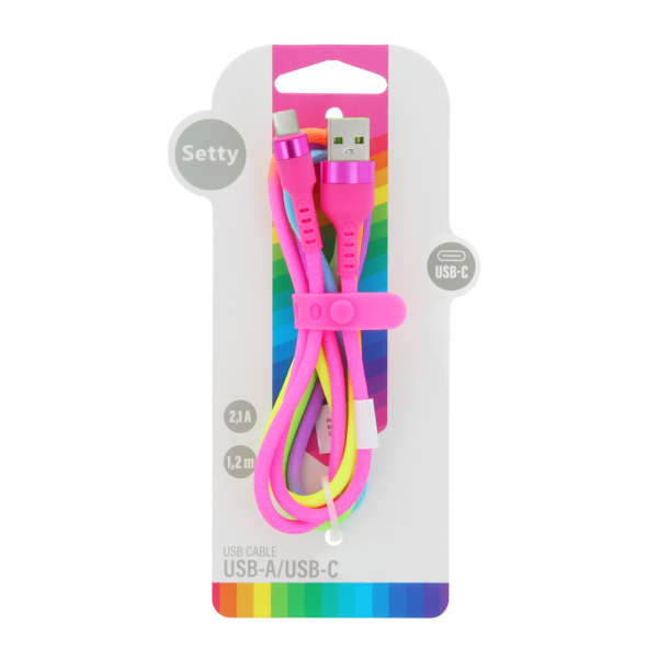 Setty USB - USB-C cablu 1,2 m 2,1A KNA-C-1.22.113 rainbow