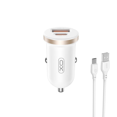 Cablu XO Incarcator auto Cc56 PD 30W QC 1x USB 1x Usb-c Alb + USB - Usb-c