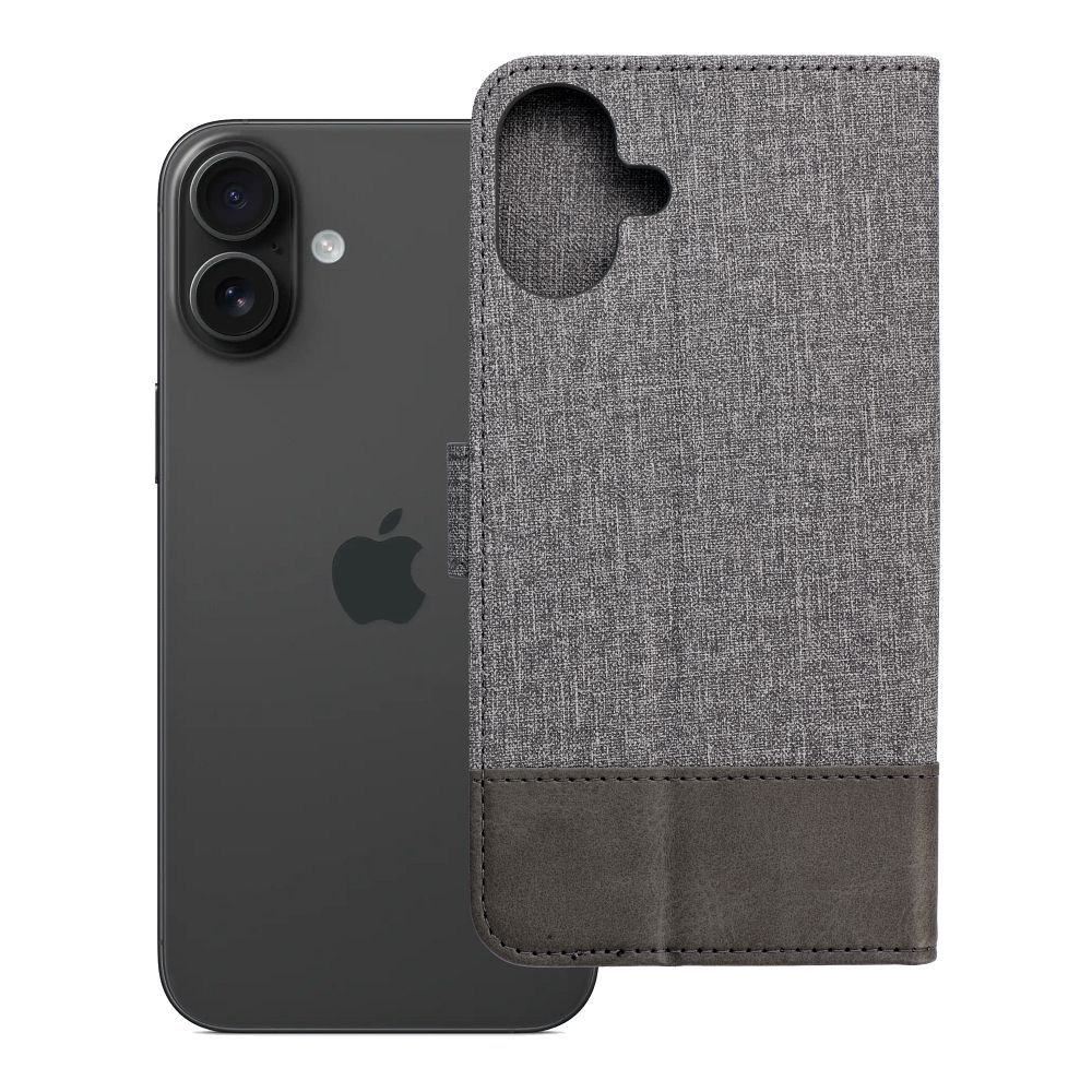 Husa Gomma Book Flip pentru iPhone 16 Plus Gri