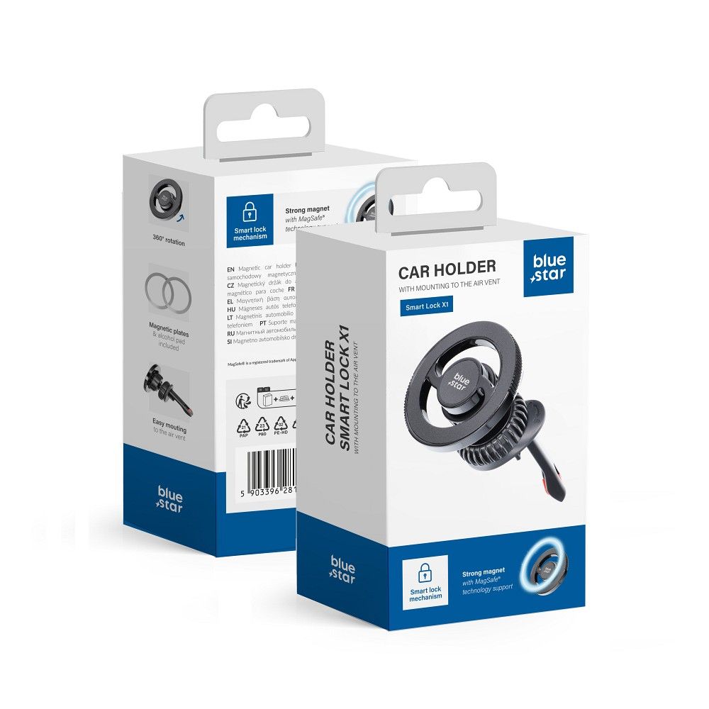 Suport Albastru Star Magnetic Car Phone Compatible cu Magsafe Smart Lock X1 grila de ventilatie Negru