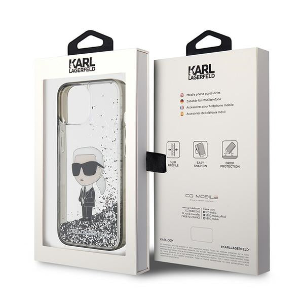 Husă pentru iPhone 15 Karl Lagerfeld 6,1" KLHCP15SLKKNSK transparentna hard Liquid Glitter Ikonik – Transparent