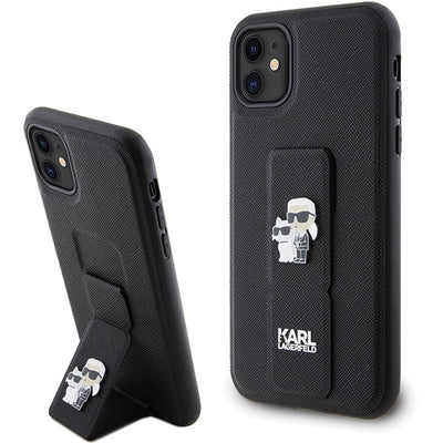 Husa Karl Lagerfeld pentru iPhone 11 Klhcn61gsakcpk Negru HC Gripstand Saffiano KC Pins