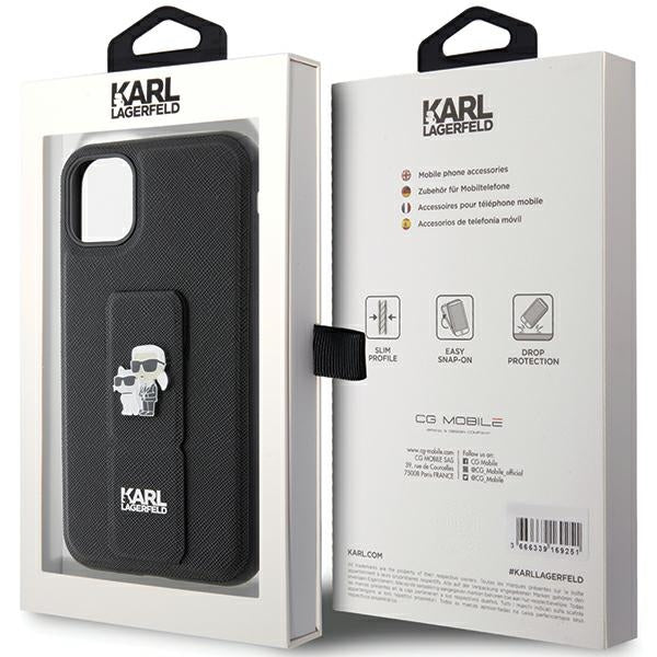 Husă pentru Karl Lagerfeld iPhone 11 KLHCN61GSAKCPK black HC GRIPSTAND SAFFIANO KC PINS – Negru