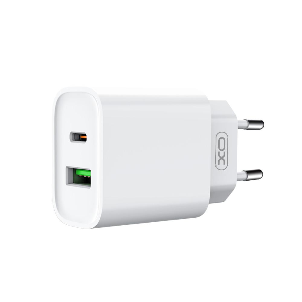 Cablu XO Incarcator priza Ce02a PD 20W QC 3.0 18W 1x USB 1x Usb-c Alb + Usb-c – Usb-c